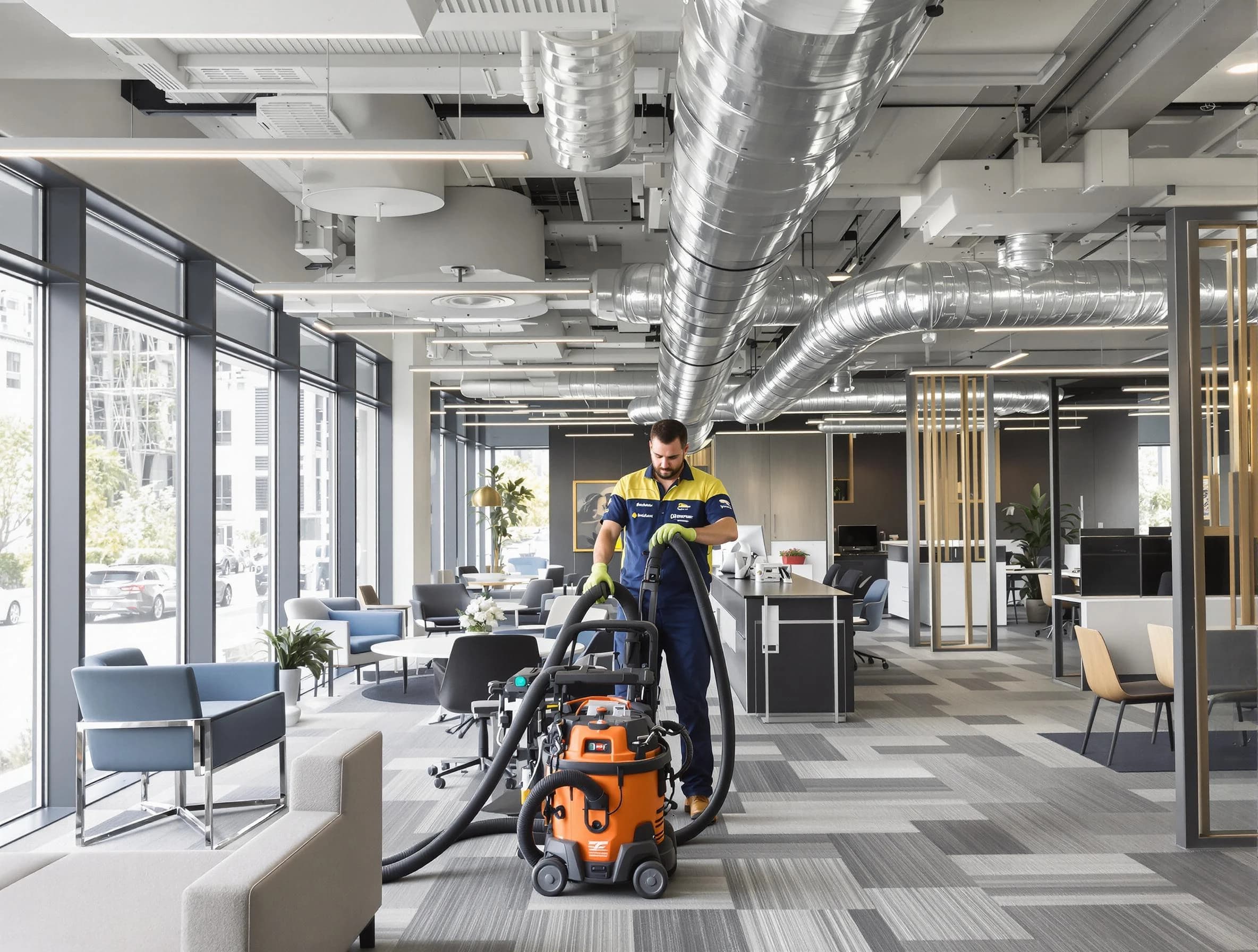 Evans Air Duct Cleaning team performing thorough commercial duct cleaning at a Evans business center