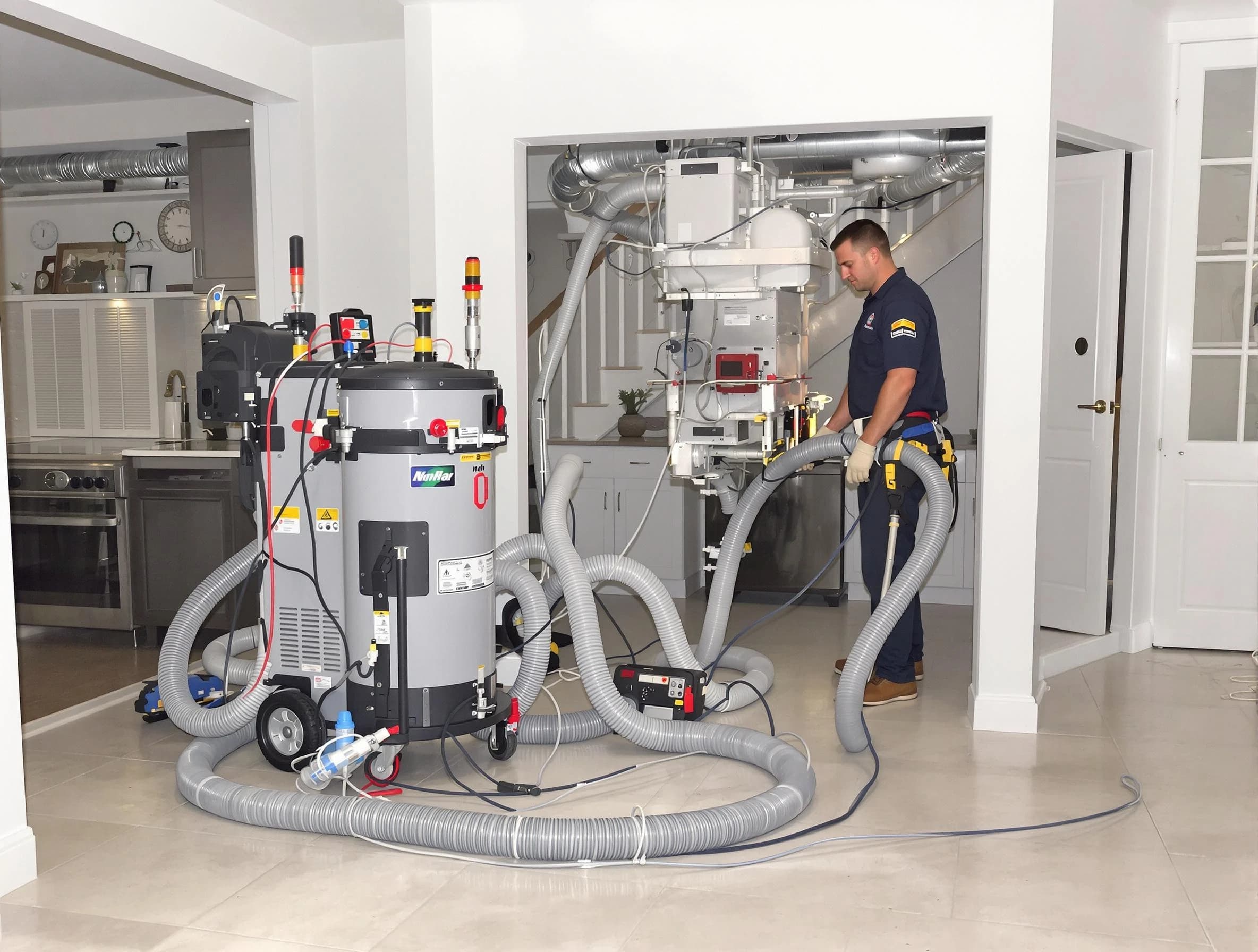Evans Air Duct Cleaning technician operating negative pressure cleaning equipment for thorough duct maintenance in Evans