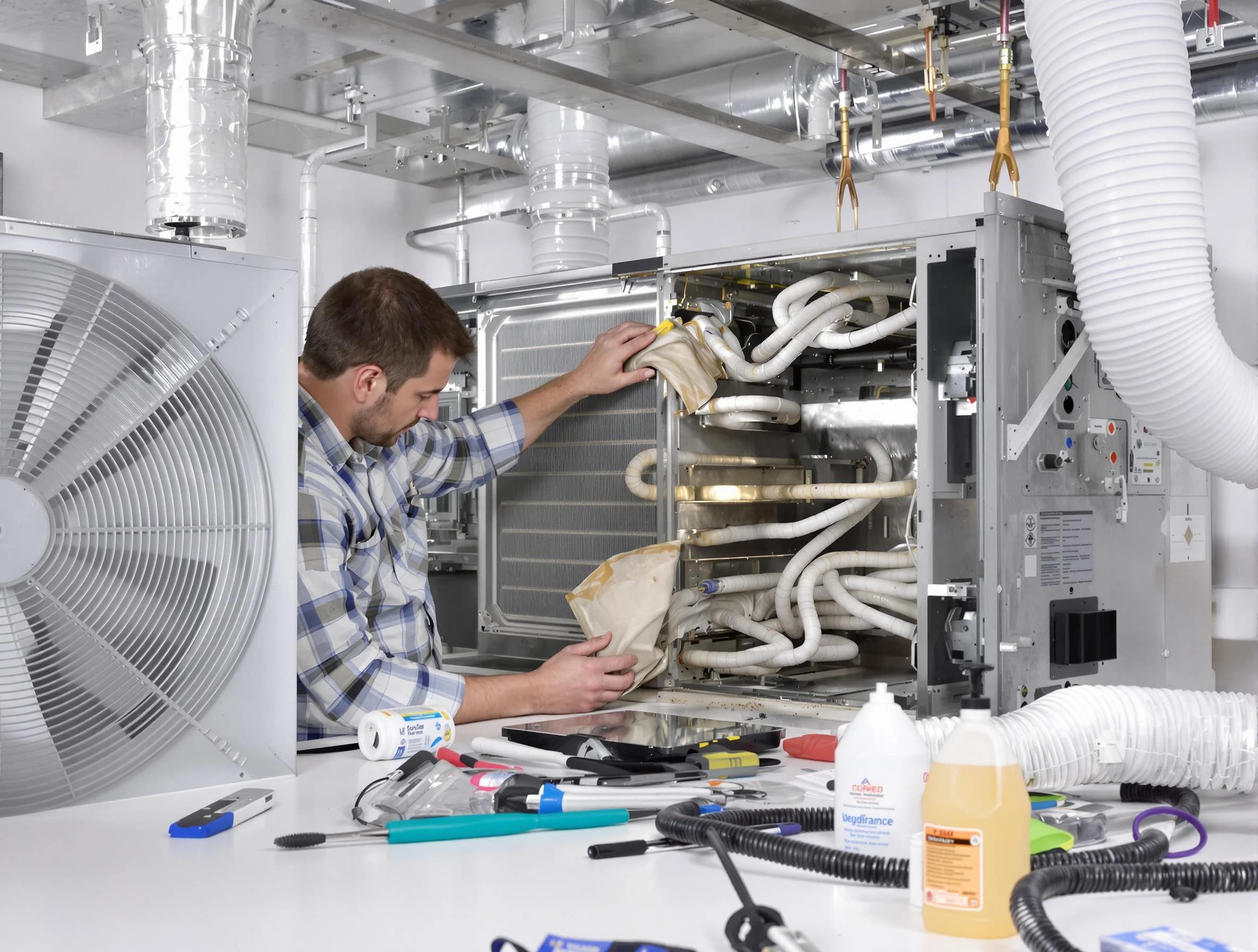 Evans Air Duct Cleaning specialist performing precision AC coil cleaning in Evans