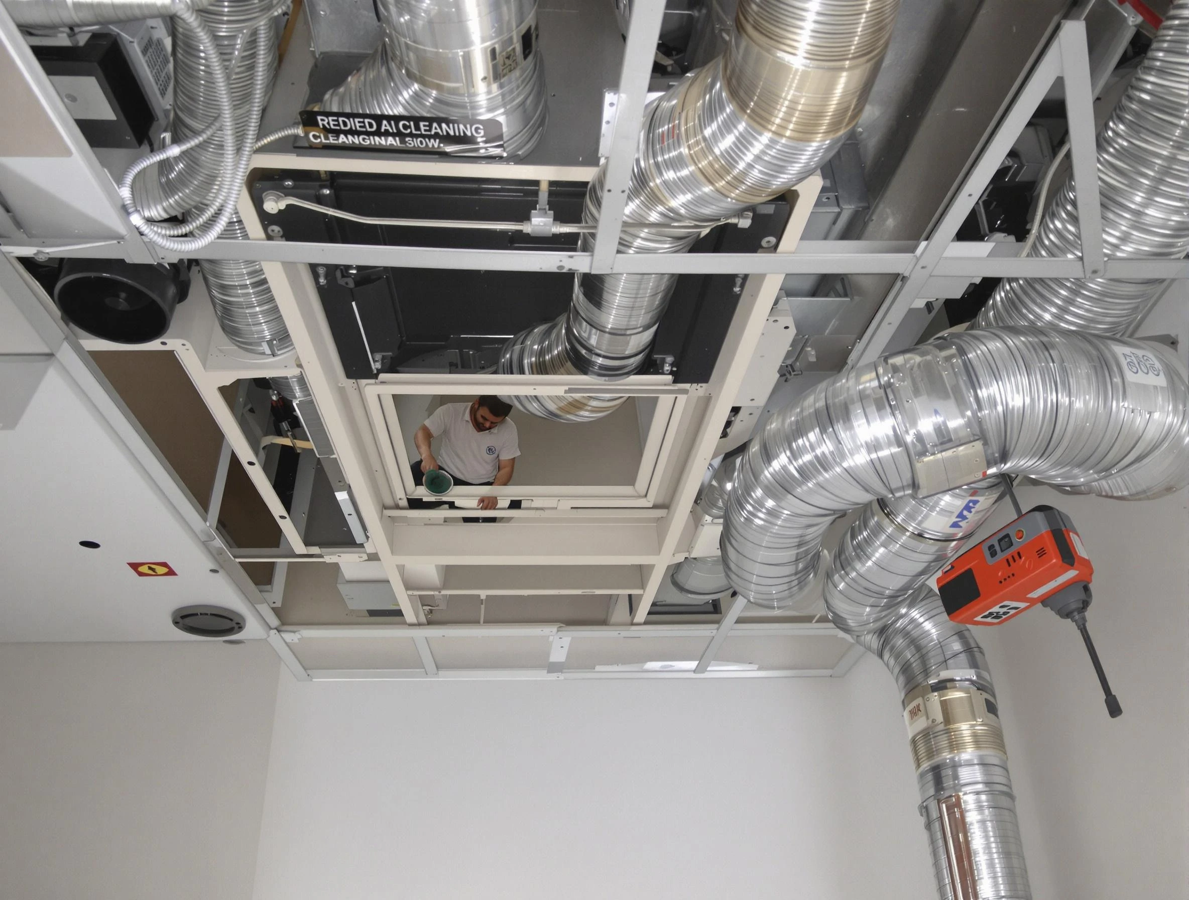 Evans Air Duct Cleaning technician performing detailed central duct system cleaning in Evans